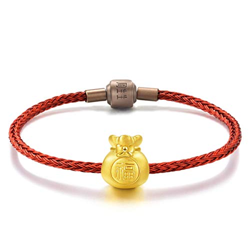CHOW SANG SANG 999 24K Solid Gold Blessing Bracelet, Fortune Bag Charm Red Bracelet for Women and Girls 89197C