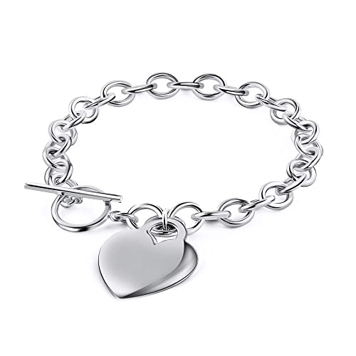 PORI JEWELERS .925 Sterling Silver Heart Charm Bracelet - For Women and Girls - Toggle Lock - 7.5"