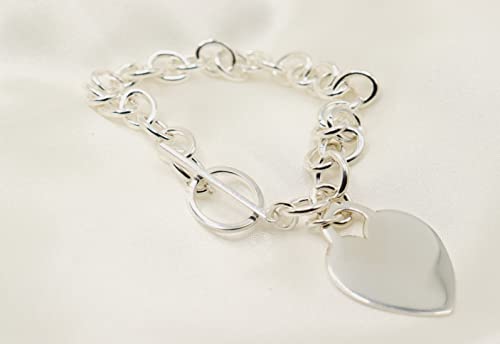 PORI JEWELERS .925 Sterling Silver Heart Charm Bracelet - For Women and Girls - Toggle Lock - 7.5"