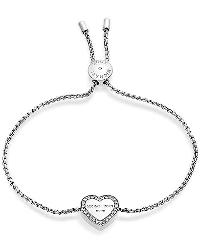 Michael Kors Stainless Steel and Pavé Crystal Heart Chain Bracelet for Women, Color: Silver (Model: MKJ5390040)