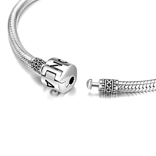 LONAGO Genuine Charm Bracelet 925 Sterling Silver Snake Chain Bangle Barrel Clasp Jewelry Fit Snake Charm Birthday Gift for Women (8.3 inches/21 cm)