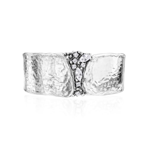 925 Sterling Silver Cuff Bracelet With 2.60 TCW White Facet Cubic Zirconia, Statement Jewelry, Hypoallergenic, Nickel and Lead-free, Artisan Handcrafted Designer collection, Made In Israel