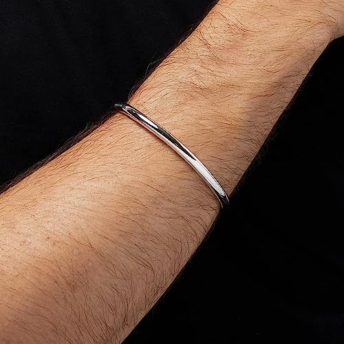 VN Jewelry Men's Silver Torque Bangle | Solid 925 Sterling Silver Torque Bangle Bracelet - Silver Bangle For Men