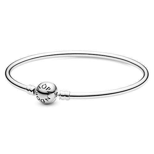 Pandora Moments Sterling Silver Ball Clasp Bangle for Women - Compatible Moments Charms - Bangle Charm Bracelet - 7.5" - With Gift Box