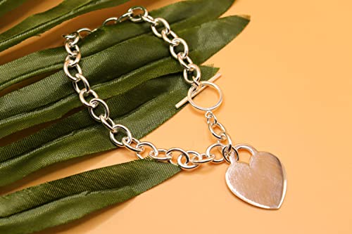 PORI JEWELERS .925 Sterling Silver Heart Charm Bracelet - For Women and Girls - Toggle Lock - 7.5"