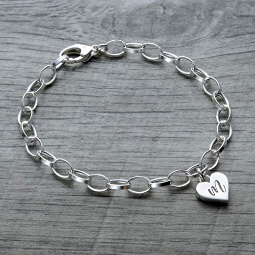 Personalized Heart Charm Bracelet in Sterling Silver