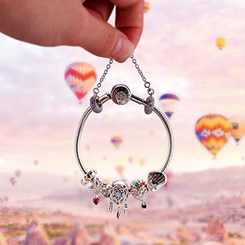 Charm Bracelet Fit Charms 925 Sterling Silver Basic Snake Chain Bracelet for Women Girls, Signature Bracelet with Sparkling Round Clasp Charm Clear CZ FQ00016 (7.5in/19cm (Updated Version))