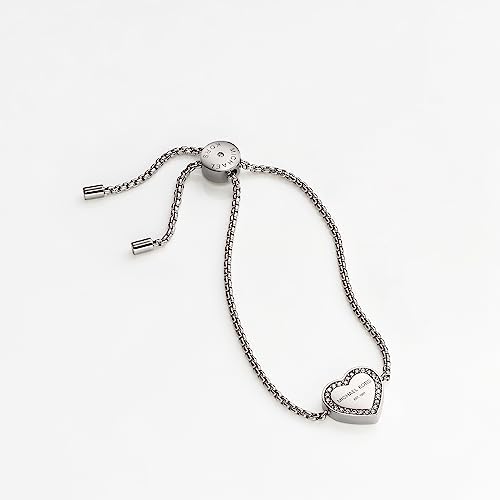 Michael Kors Stainless Steel and Pavé Crystal Heart Chain Bracelet for Women, Color: Silver (Model: MKJ5390040)