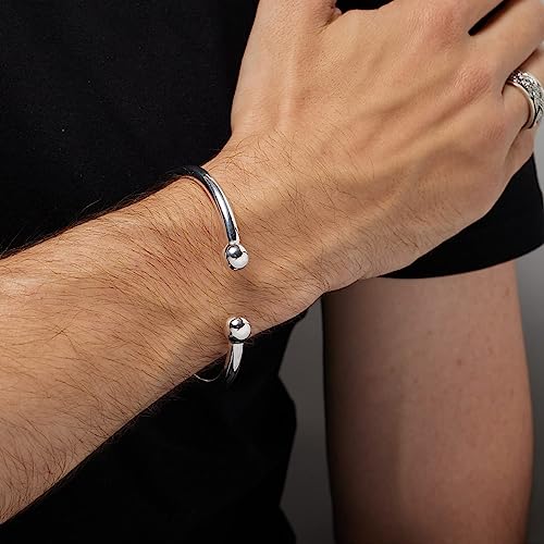 VN Jewelry Men's Silver Torque Bangle | Solid 925 Sterling Silver Torque Bangle Bracelet - Silver Bangle For Men