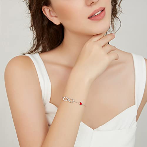 CDE Infinity Heart Symbol Charm Link Bracelet for Women 925 Sterling Silver Stainless Steel Adjustable Mother's Day Gift Anniversary Jewelry Birthday Gifts for Women Wife Girlfriend Her (Sliver-Red, Sterling Silver)