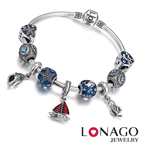 LONAGO Genuine Charm Bracelet 925 Sterling Silver Snake Chain Bangle Barrel Clasp Jewelry Fit Snake Charm Birthday Gift for Women (8.3 inches/21 cm)