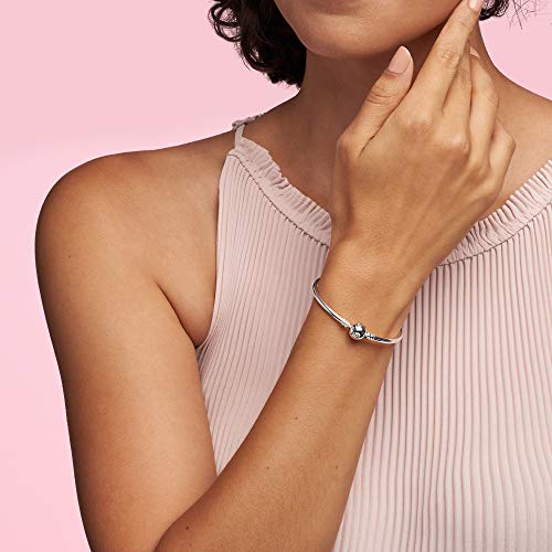 Pandora Moments Sterling Silver Ball Clasp Bangle for Women - Compatible Moments Charms - Bangle Charm Bracelet - 7.5" - With Gift Box