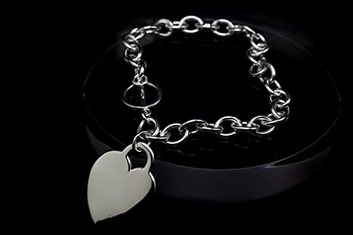 PORI JEWELERS .925 Sterling Silver Heart Charm Bracelet - For Women and Girls - Toggle Lock - 7.5"