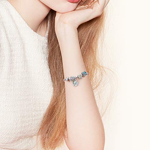 Charm Bracelet Fit Charms 925 Sterling Silver Basic Snake Chain Bracelet for Women Girls, Signature Bracelet with Sparkling Round Clasp Charm Clear CZ FQ00016 (7.5in/19cm (Updated Version))