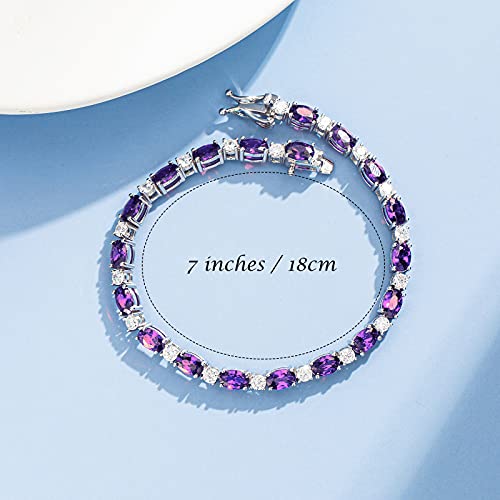 FANCIME February Birthstone Bracelets Sterling Silver Created Amethyst Tennis Bracelet Gemstone Charm Fine Jewelry for Women 7"