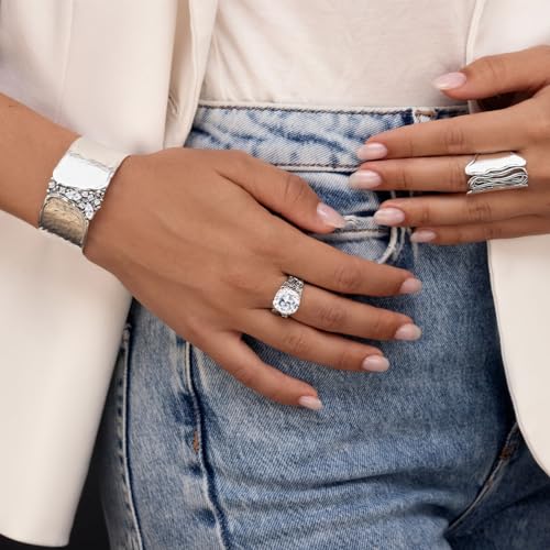 925 Sterling Silver Cuff Bracelet With 2.60 TCW White Facet Cubic Zirconia, Statement Jewelry, Hypoallergenic, Nickel and Lead-free, Artisan Handcrafted Designer collection, Made In Israel