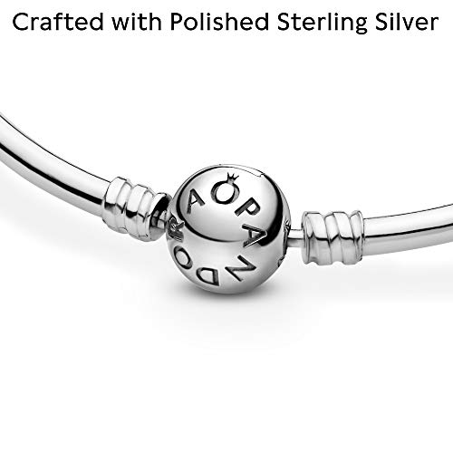Pandora Moments Sterling Silver Ball Clasp Bangle for Women - Compatible Moments Charms - Bangle Charm Bracelet - 7.5" - With Gift Box