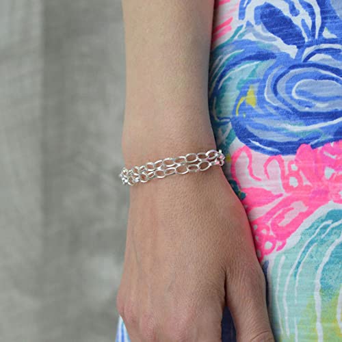 Layered Chain Charm Bracelet in Sterling Silver 8.0 inches (8.0 inches)