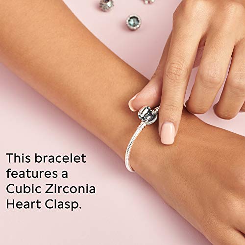 Pandora Moments Sparkling Heart Clasp Snake Chain Bracelet - Compatible Moments Charms - Sterling Silver Charm Bracelet for Women - 7.9" - With Gift Box