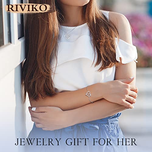 RIVIKO Heart Initial Bracelets for Women, 925 Sterling Silver Dainty Letter Bracelets , Personalized Initial Charm Alphabet Jewelry Valentines Christmas Anniversary Mother’s Day Birthday Graduation