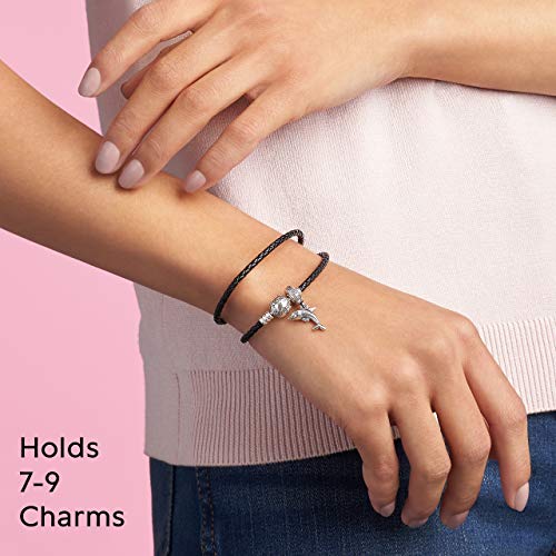 Pandora Moments Double Woven Leather Bracelet with Sterling Silver Clasp - Compatible Moments Charms - Charm Bracelet for Women - Gift for Her - Black, 15.0", With Gift Box