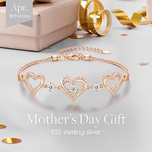 CDE Forever Love Heart Charm Link Bracelet for Women, 925 Sterling Silver Birthstone Bracelet Mother's Day Gift Anniversary Birthday Jewelry Gifts for Women Wife Her Girlfriend