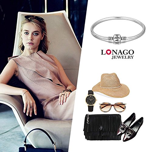 LONAGO Genuine Charm Bracelet 925 Sterling Silver Snake Chain Bangle Barrel Clasp Jewelry Fit Snake Charm Birthday Gift for Women (8.3 inches/21 cm)