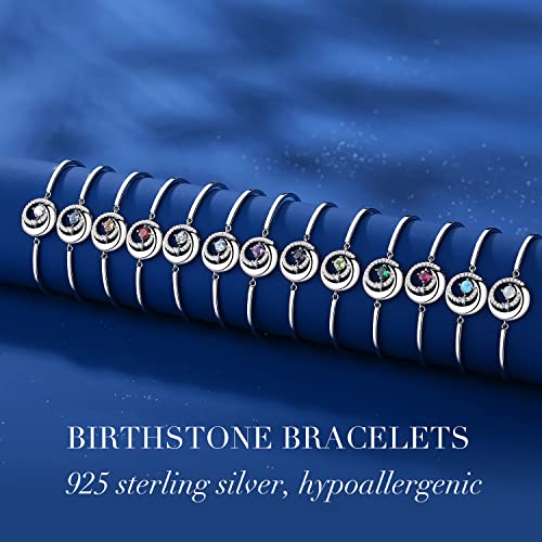 FANCIME Ruby July Birthstone Bracelets for Women Sterling Silver Moon and Star Bangle Red Gemstone Charm Bracelet Fine Jewelry Birthday Christmas Gifts for Her, 6.7"+1.2" Extend