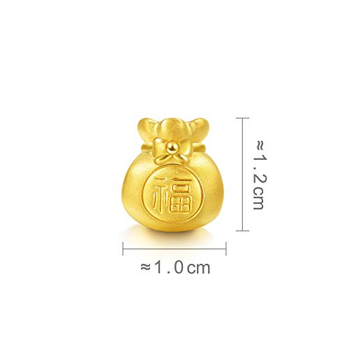 CHOW SANG SANG 999 24K Solid Gold Blessing Bracelet, Fortune Bag Charm Red Bracelet for Women and Girls 89197C