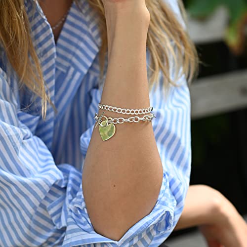 PORI JEWELERS .925 Sterling Silver Heart Charm Bracelet - For Women and Girls - Toggle Lock - 7.5"