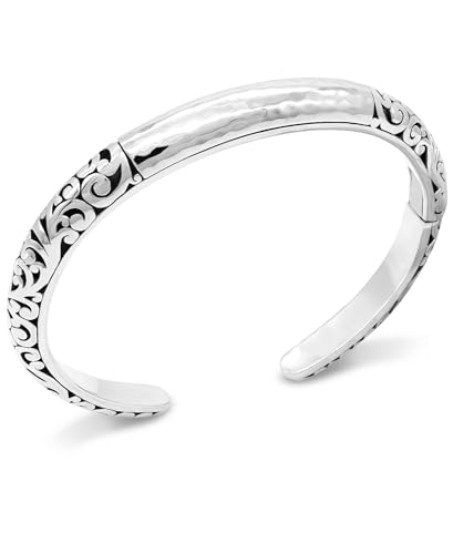 DEVATA Sterling Silver 925 Bali Filigree Hammer Cuff Bracelet HMK8286 (Size M)