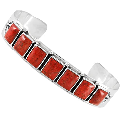 Turquoise Bracelet Sterling Silver 925 Genuine Turquoise Cuff Bracelet (Coral)
