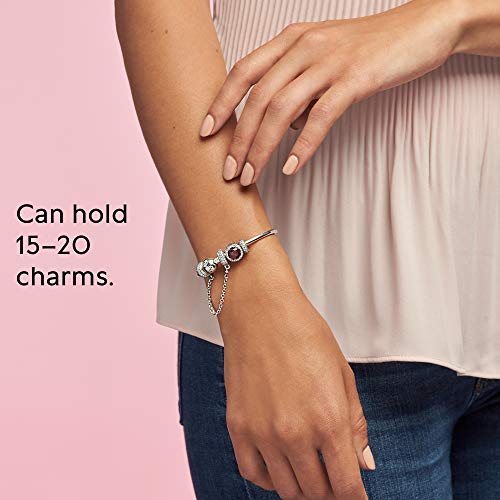Pandora Moments Sterling Silver Ball Clasp Bangle for Women - Compatible Moments Charms - Bangle Charm Bracelet - 7.5" - With Gift Box