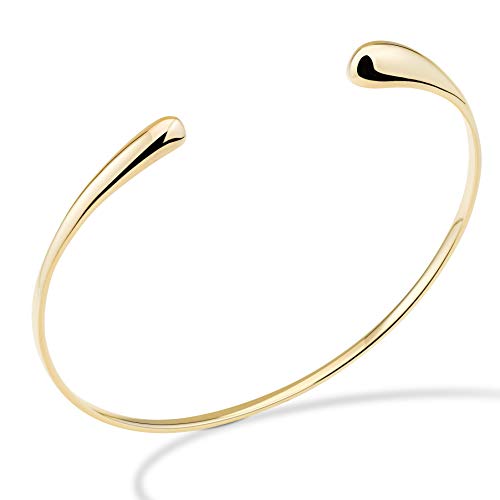 Miabella 925 Sterling Silver or 18Kt Gold Over Silver Italian Thin Adjustable Organic Teardrop Open Cuff Bangle Bracelet for Women Handmade in Italy (Yellow-Gold-Plated-Silver, Medium (7.25" - 7.5"))
