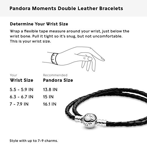 PANDORA Silver leather bracelet, double, black