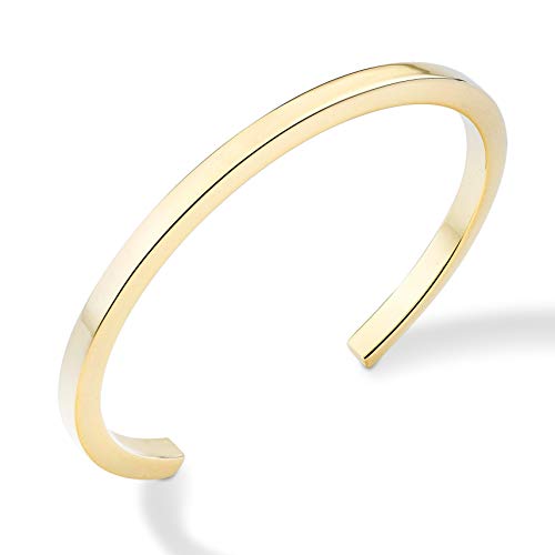 Miabella 925 Sterling Silver or 18Kt Yellow Gold Over Silver Italian 4mm Squared Cuff Polished Bangle Bracelet for Women Men Bracelet Made in Italy (Yellow-Gold-Plated-Silver, 7 Inch)