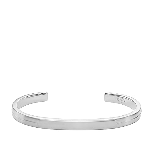 Fossil Men's Stainless Steel Silver-Tone Smooth Cuff Bracelet, Color: Silver (Model: JF04558040)