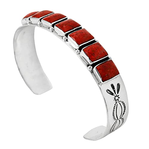 Turquoise Bracelet Sterling Silver 925 Genuine Turquoise Cuff Bracelet (Coral)
