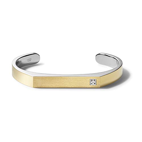 Bulova Mens Classic Small Two-tone Stainless Steel Cuff Bracelet with Diamond Accent (Model J96B004S), Gold-Tone with Silver-Tone (J98B004S)