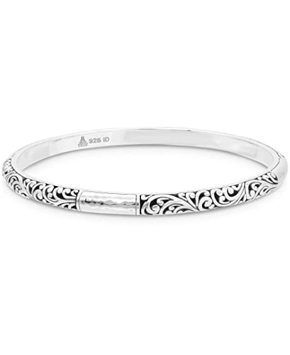 DEVATA Sterling Silver 925 Bali Hammer Slide-on Bangle Bracelet HMK8225A (Size Medium)