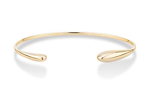Miabella 925 Sterling Silver or 18Kt Gold Over Silver Italian Thin Adjustable Organic Teardrop Open Cuff Bangle Bracelet for Women Handmade in Italy (Yellow-Gold-Plated-Silver, Medium (7.25" - 7.5"))