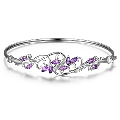 MORGAN & PAIGE Natural African Amethyst & White Topaz Gemstone Women's Bangle Bracelets, 925 Sterling Silver Jewelry