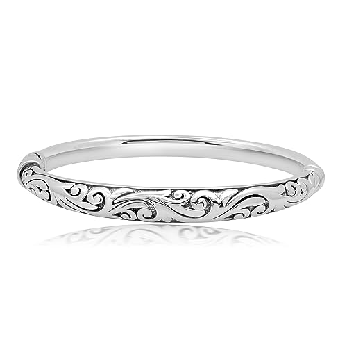 MAX + STONE Lightweight 925 Sterling Silver Bracelet for Women | 7 Inch Filigree Bracelet with Hinged Clasp | Anti-tarnishing Sterling Silver Bangle Bracelet for Women | Silver Bangles for Women