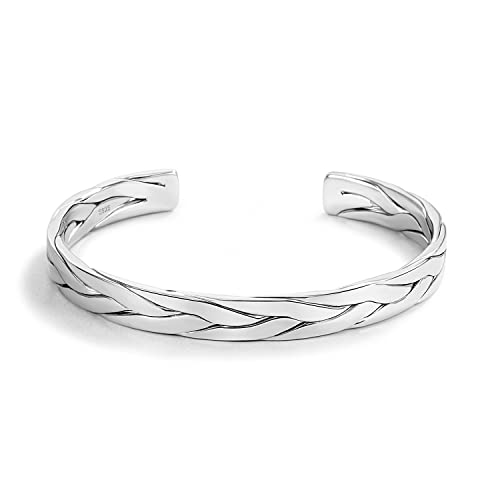 Fashion Men & Women 925 Sterling Silver Bracelet Simple Cuff Bangles Couples Jewelry For Him Her Adjustable Bracelet in a Pretty Gift Box (Width 0.31 inches, Adjustable)