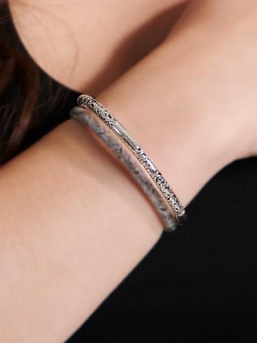 DEVATA Sterling Silver 925 Bali Hammer Slide-on Bangle Bracelet HMK8225A (Size Medium)