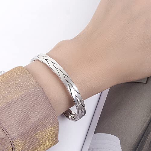 Fashion Men & Women 925 Sterling Silver Bracelet Simple Cuff Bangles Couples Jewelry For Him Her Adjustable Bracelet in a Pretty Gift Box (Width 0.31 inches, Adjustable)