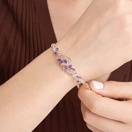 MORGAN & PAIGE Natural African Amethyst & White Topaz Gemstone Women's Bangle Bracelets, 925 Sterling Silver Jewelry