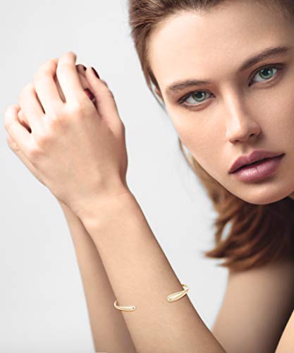 Miabella 925 Sterling Silver or 18Kt Gold Over Silver Italian Thin Adjustable Organic Teardrop Open Cuff Bangle Bracelet for Women Handmade in Italy (Yellow-Gold-Plated-Silver, Medium (7.25" - 7.5"))