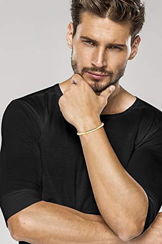 Miabella 925 Sterling Silver or 18Kt Yellow Gold Over Silver Italian 4mm Squared Cuff Polished Bangle Bracelet for Women Men Bracelet Made in Italy (Yellow-Gold-Plated-Silver, 7 Inch)