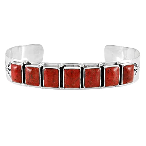 Turquoise Bracelet Sterling Silver 925 Genuine Turquoise Cuff Bracelet (Coral)